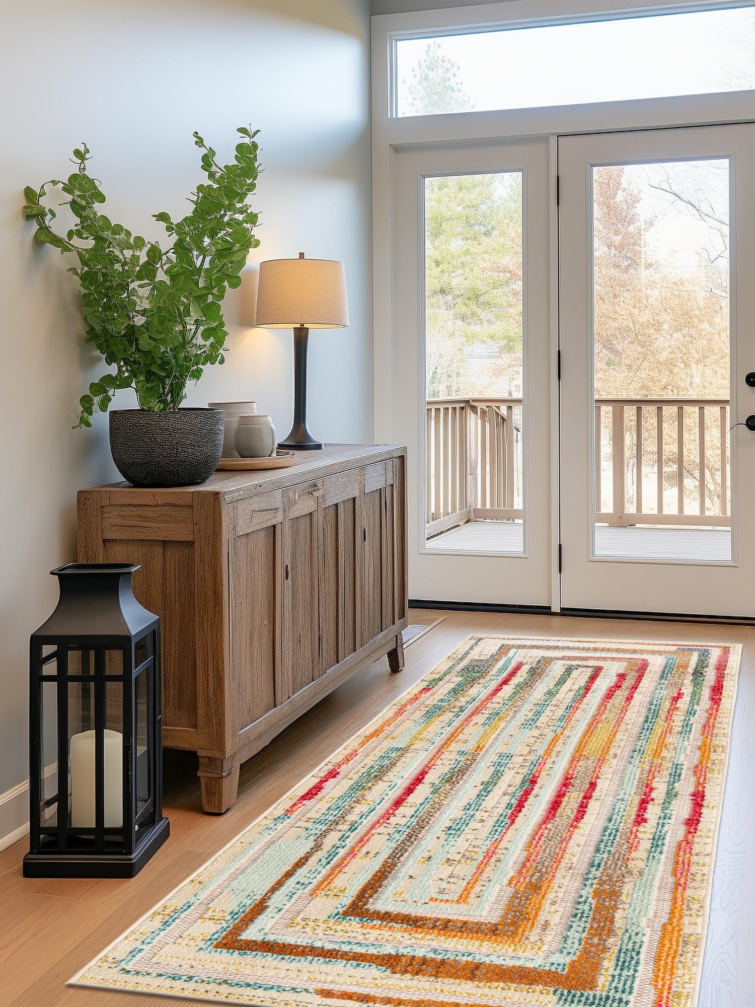 Multicolor Beige 2' x 8' Outdoor Casablanca Runner Area Rug Weather Resistant for Patio, Deck, Terrace, Balcony, Porch Polypropylene Vivid Colorful Modern Carpet for Sale at Rug Engine