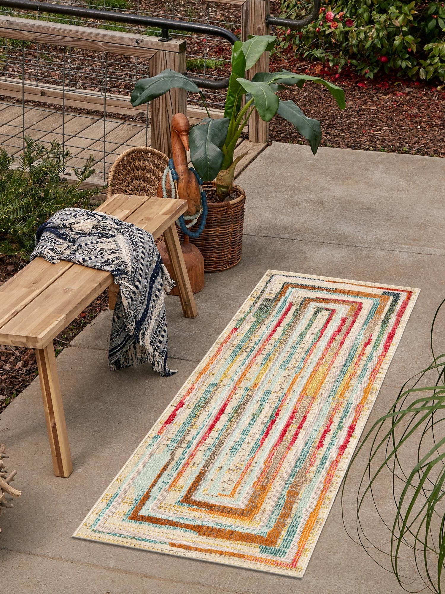 Multicolor Beige 2' x 8' Outdoor Casablanca Runner Area Rug Weather Resistant for Patio, Deck, Terrace, Balcony, Porch Polypropylene Vivid Colorful Modern Carpet for Sale at Rug Engine
