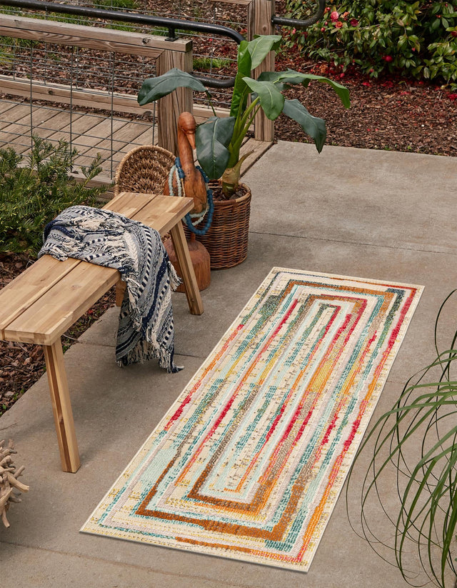 Multicolor Beige 2' x 8' Outdoor Casablanca Runner Area Rug Weather Resistant for Patio, Deck, Terrace, Balcony, Porch Polypropylene Vivid Colorful Modern Carpet for Sale at Rug Engine