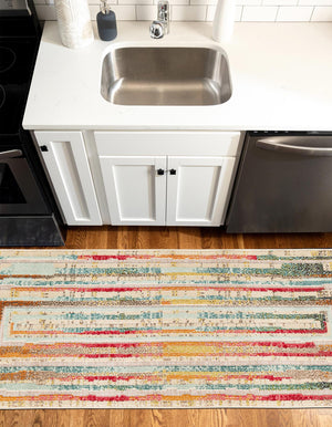 Multicolor Beige 2' x 8' Outdoor Casablanca Runner Area Rug Weather Resistant for Patio, Deck, Terrace, Balcony, Porch Polypropylene Vivid Colorful Modern Carpet for Sale at Rug Engine