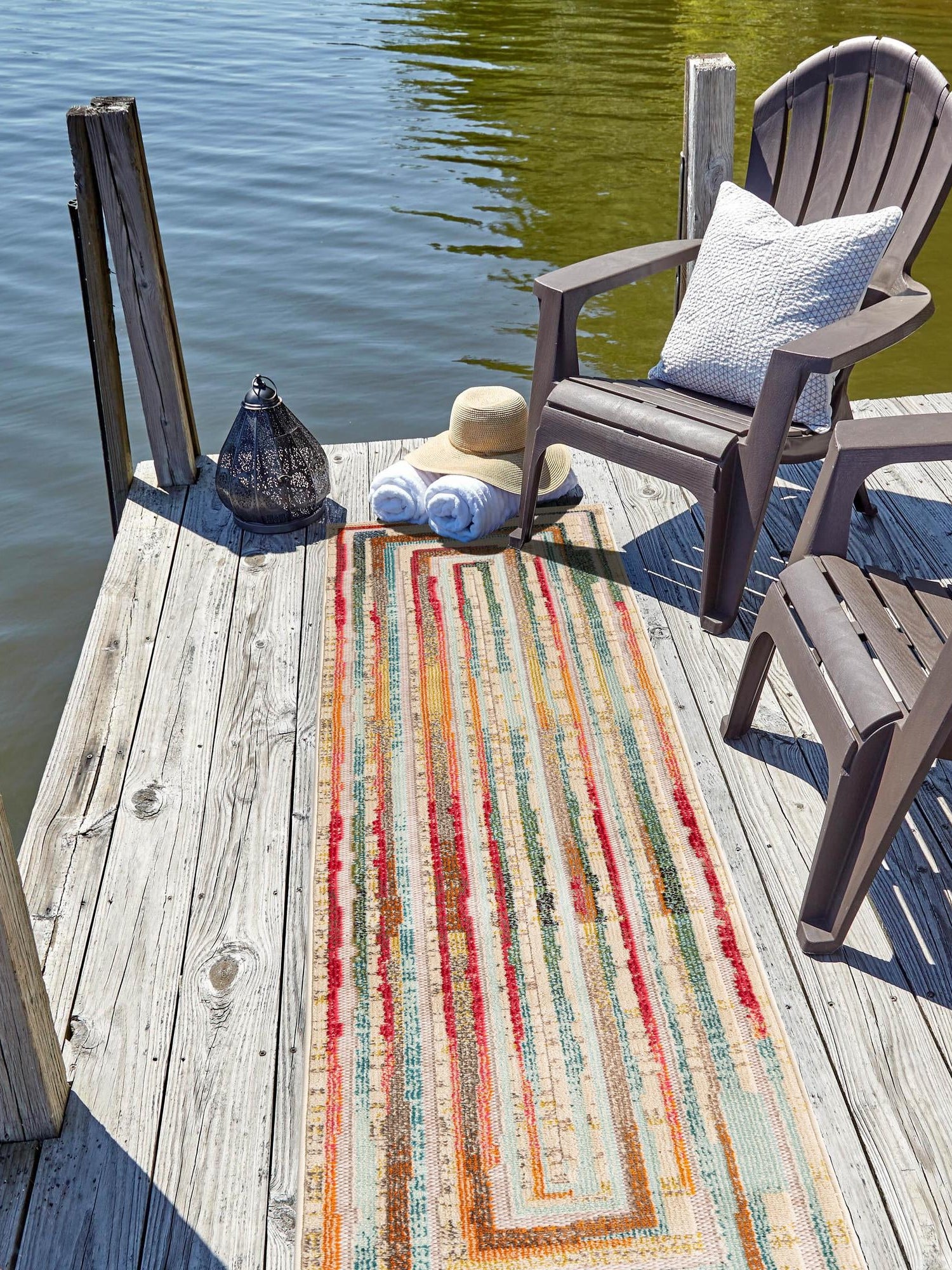 Multicolor Beige 2' x 8' Outdoor Casablanca Runner Area Rug Weather Resistant for Patio, Deck, Terrace, Balcony, Porch Polypropylene Vivid Colorful Modern Carpet for Sale at Rug Engine