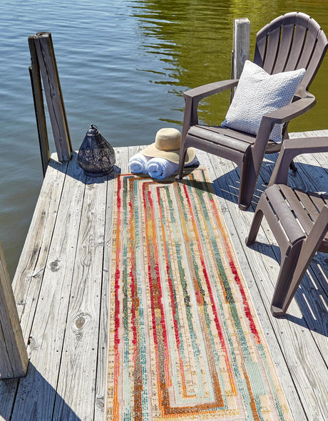 Multicolor Beige 2' 7 x 10' Outdoor Casablanca Runner Area Rug Weather Resistant for Patio, Deck, Terrace, Balcony, Porch Polypropylene Vivid Colorful Modern Carpet for Sale at Rug Engine