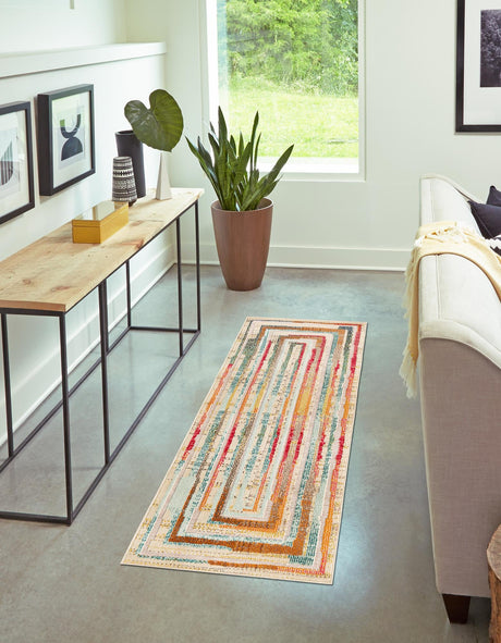 Multicolor Beige 2' 7 x 10' Outdoor Casablanca Runner Area Rug Weather Resistant for Patio, Deck, Terrace, Balcony, Porch Polypropylene Vivid Colorful Modern Carpet for Sale at Rug Engine