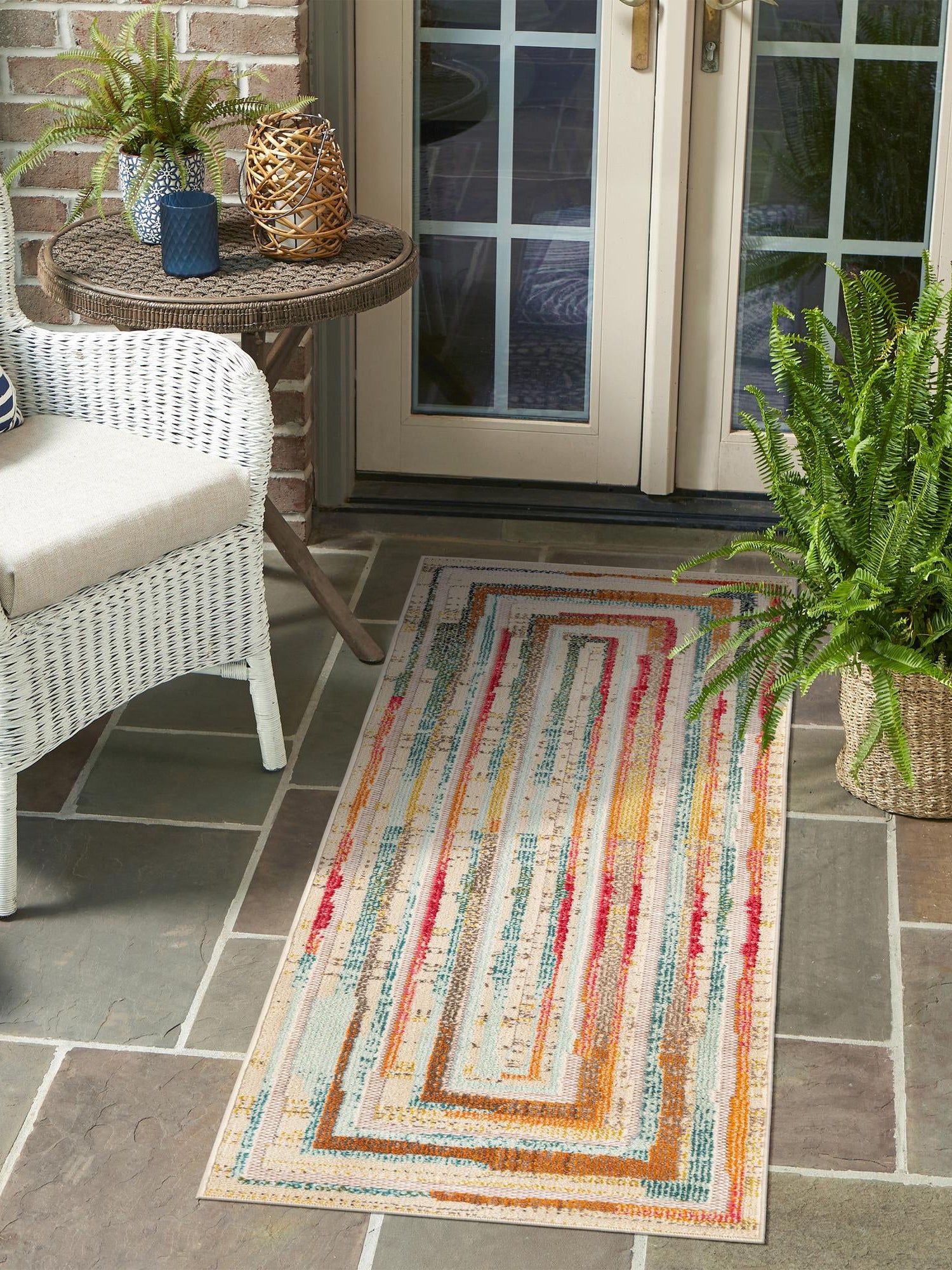 Multicolor Beige 2' x 8' Outdoor Casablanca Runner Area Rug Weather Resistant for Patio, Deck, Terrace, Balcony, Porch Polypropylene Vivid Colorful Modern Carpet for Sale at Rug Engine