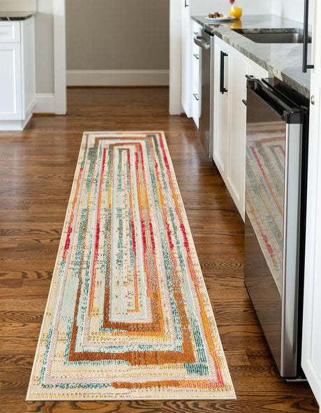 Multicolor Beige 2' x 5' 1 Outdoor Casablanca Runner Area Rug Weather Resistant for Patio, Deck, Terrace, Balcony, Porch Polypropylene Vivid Colorful Modern Carpet for Sale at Rug Engine