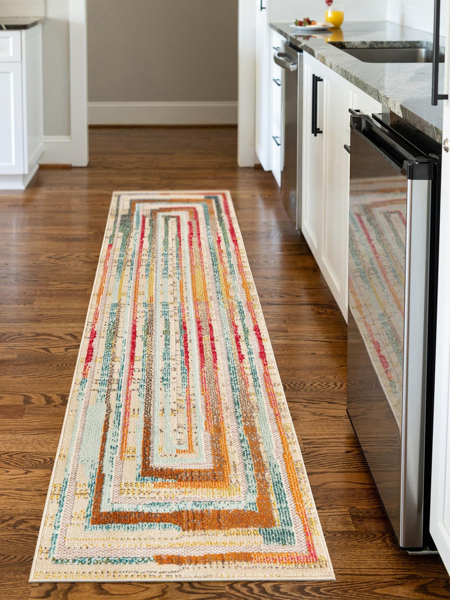 Multicolor Beige 2' 7 x 12' Outdoor Casablanca Runner Area Rug Weather Resistant for Patio, Deck, Terrace, Balcony, Porch Polypropylene Vivid Colorful Modern Carpet for Sale at Rug Engine