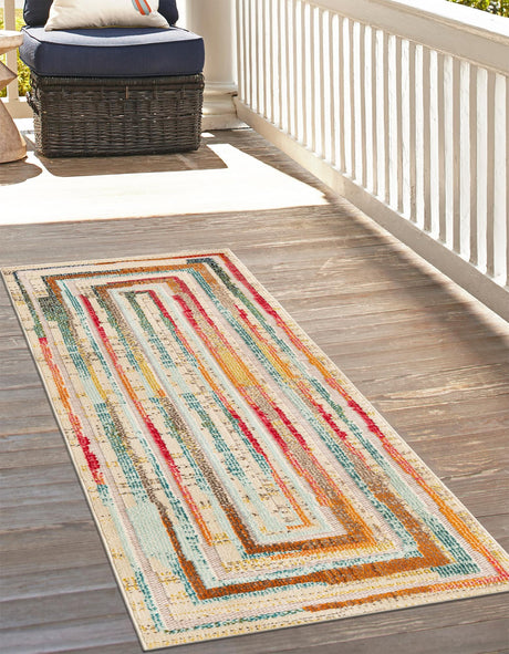 Multicolor Beige 2' x 5' 1 Outdoor Casablanca Runner Area Rug Weather Resistant for Patio, Deck, Terrace, Balcony, Porch Polypropylene Vivid Colorful Modern Carpet for Sale at Rug Engine