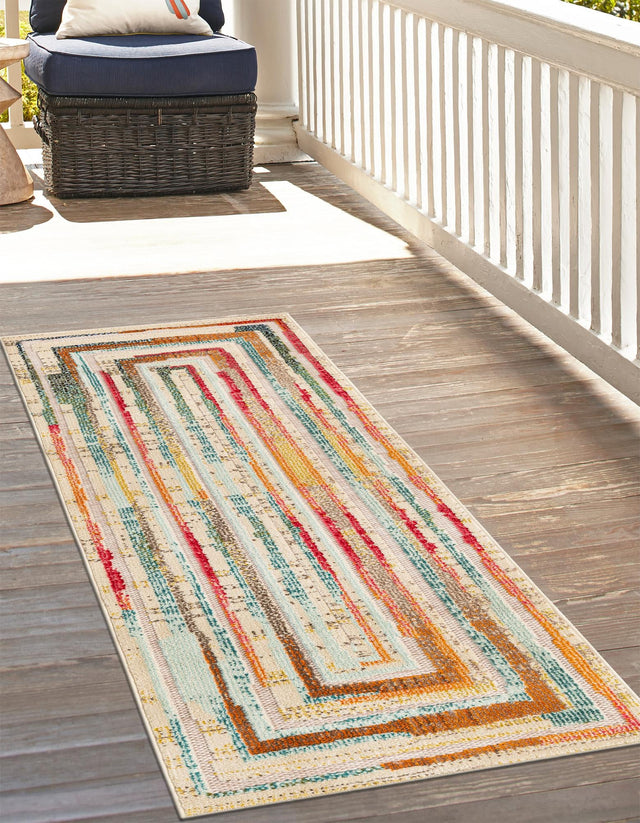 Multicolor Beige 2' x 5' 1 Outdoor Casablanca Runner Area Rug Weather Resistant for Patio, Deck, Terrace, Balcony, Porch Polypropylene Vivid Colorful Modern Carpet for Sale at Rug Engine