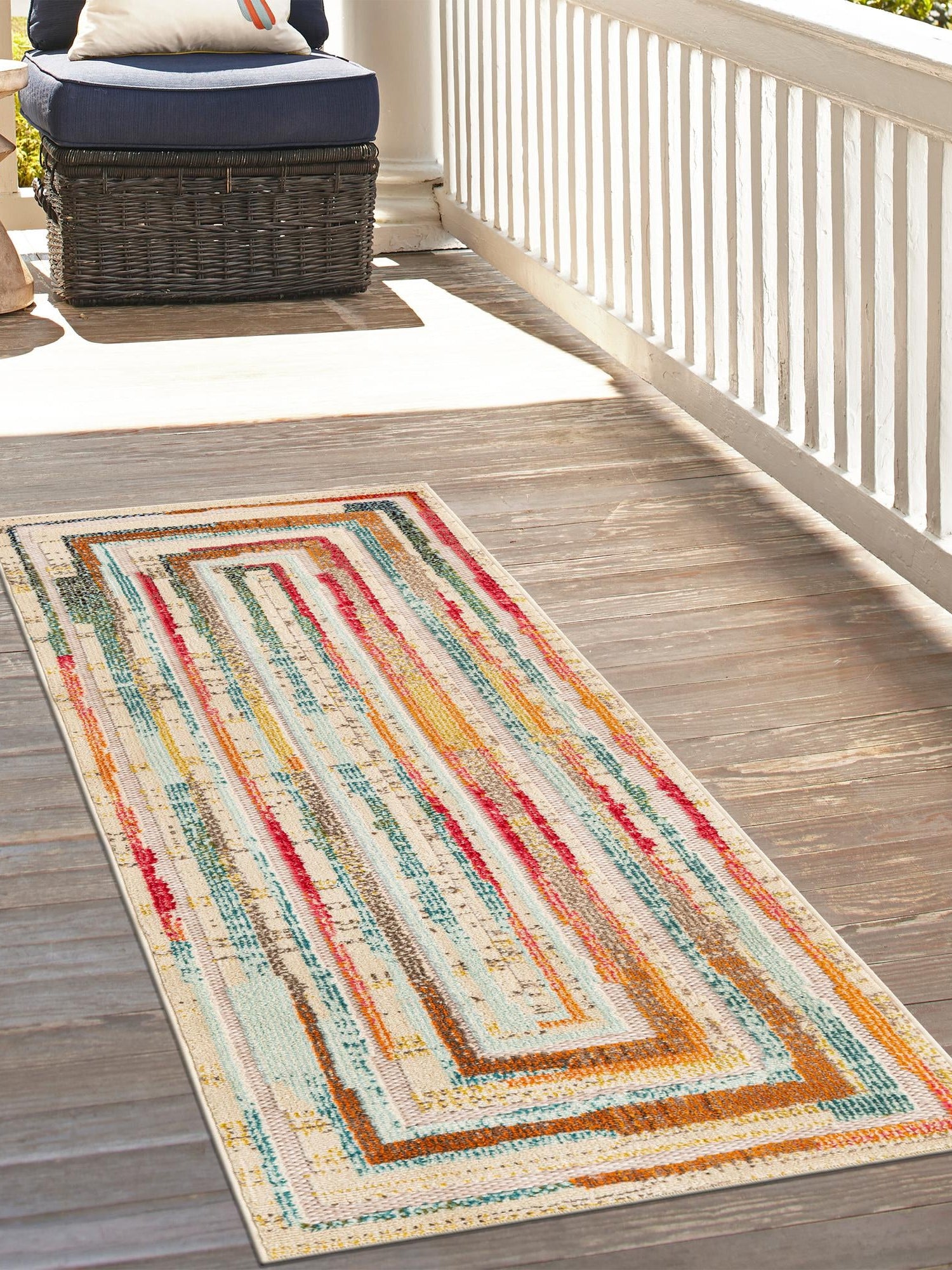 Multicolor Beige 2' 7 x 12' Outdoor Casablanca Runner Area Rug Weather Resistant for Patio, Deck, Terrace, Balcony, Porch Polypropylene Vivid Colorful Modern Carpet for Sale at Rug Engine