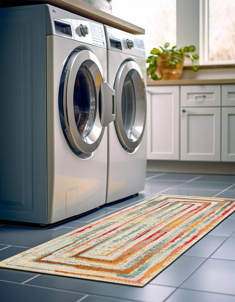 Multicolor Beige 2' 7 x 10' Outdoor Casablanca Runner Area Rug Weather Resistant for Patio, Deck, Terrace, Balcony, Porch Polypropylene Vivid Colorful Modern Carpet for Sale at Rug Engine