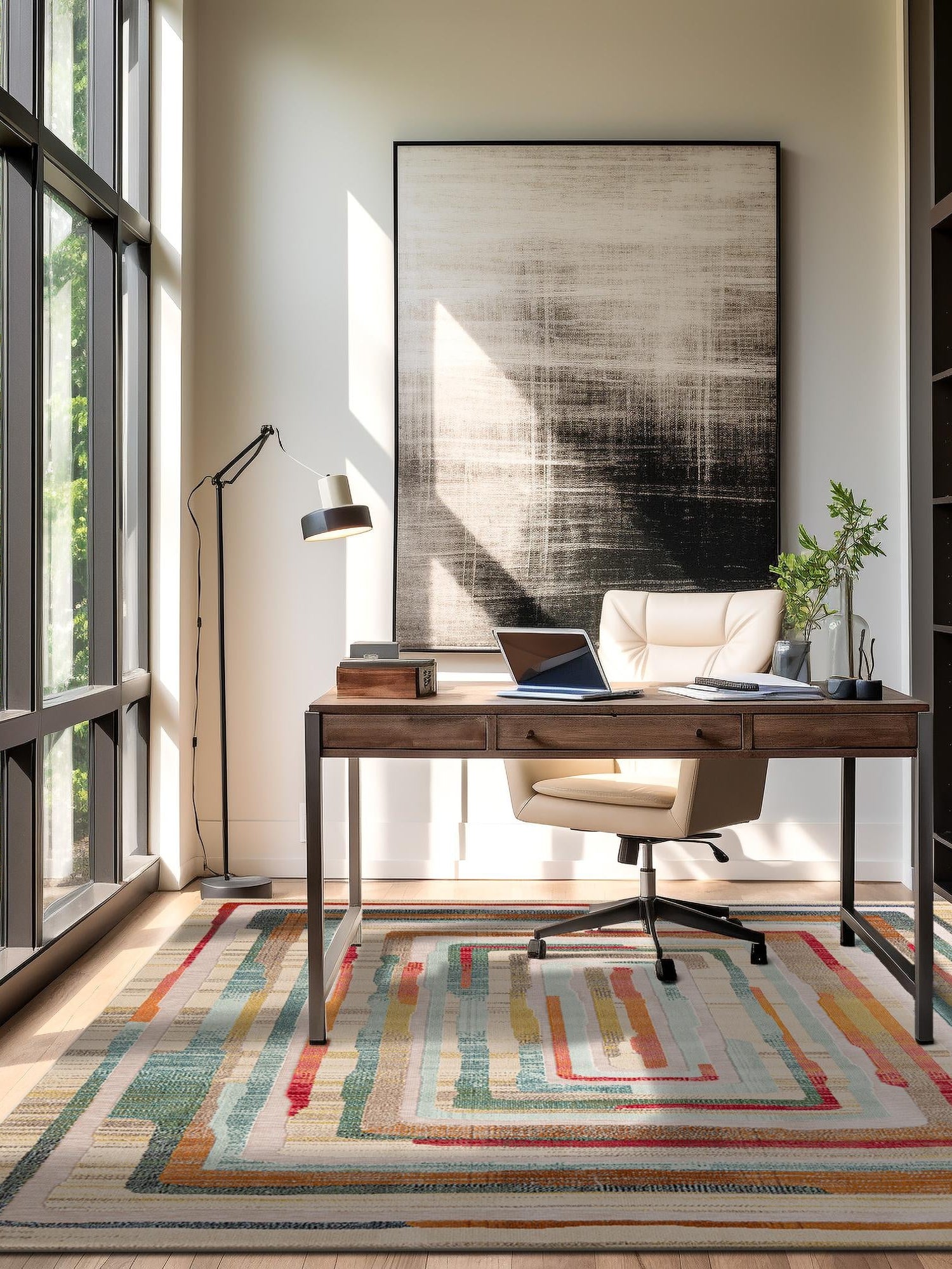 Multicolor Beige 7' 10 x 7' 10 Outdoor Casablanca Square Area Rug Weather Resistant for Patio, Deck, Terrace, Balcony, Porch Polypropylene Vivid Colorful Modern Carpet for Sale at Rug Engine