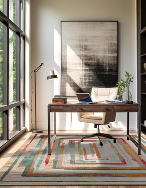 Multicolor Beige 7' 10 x 7' 10 Outdoor Casablanca Square Area Rug Weather Resistant for Patio, Deck, Terrace, Balcony, Porch Polypropylene Vivid Colorful Modern Carpet for Sale at Rug Engine