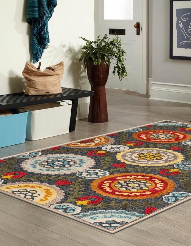 Gray 4' 1 x 6' 1 Outdoor Casablanca Rectangle Area Rug Weather Resistant for Patio, Deck, Terrace, Balcony, Porch Polypropylene Vivid Colorful Modern Carpet for Sale at Rug Engine