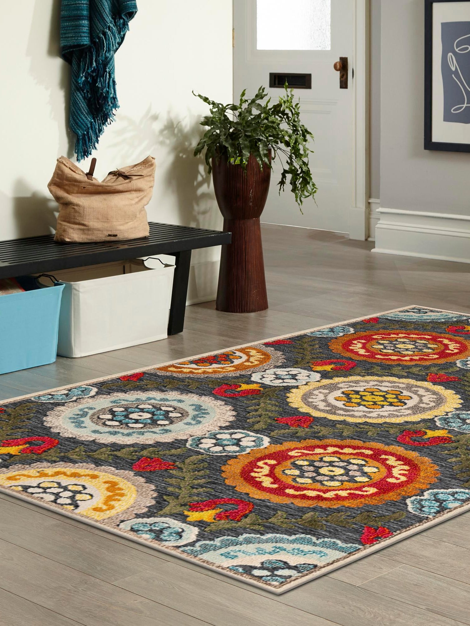Gray 9' x 12' Outdoor Casablanca Rectangle Area Rug Weather Resistant for Patio, Deck, Terrace, Balcony, Porch Polypropylene Vivid Colorful Modern Carpet for Sale at Rug Engine