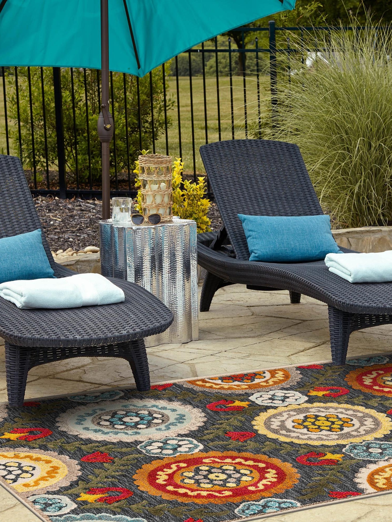 Gray 4' 1 x 6' 1 Outdoor Casablanca Rectangle Area Rug Weather Resistant for Patio, Deck, Terrace, Balcony, Porch Polypropylene Vivid Colorful Modern Carpet for Sale at Rug Engine
