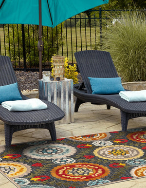 Gray 4' 1 x 6' 1 Outdoor Casablanca Rectangle Area Rug Weather Resistant for Patio, Deck, Terrace, Balcony, Porch Polypropylene Vivid Colorful Modern Carpet for Sale at Rug Engine