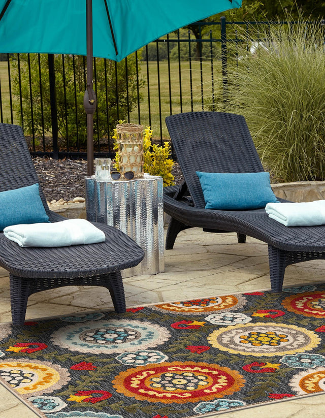Gray 4' 1 x 6' 1 Outdoor Casablanca Rectangle Area Rug Weather Resistant for Patio, Deck, Terrace, Balcony, Porch Polypropylene Vivid Colorful Modern Carpet for Sale at Rug Engine