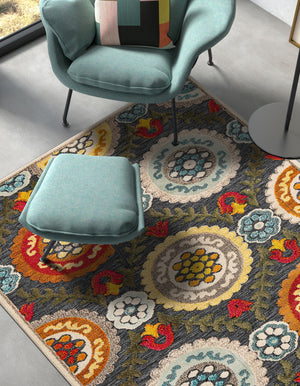Gray 4' 1 x 6' 1 Outdoor Casablanca Rectangle Area Rug Weather Resistant for Patio, Deck, Terrace, Balcony, Porch Polypropylene Vivid Colorful Modern Carpet for Sale at Rug Engine