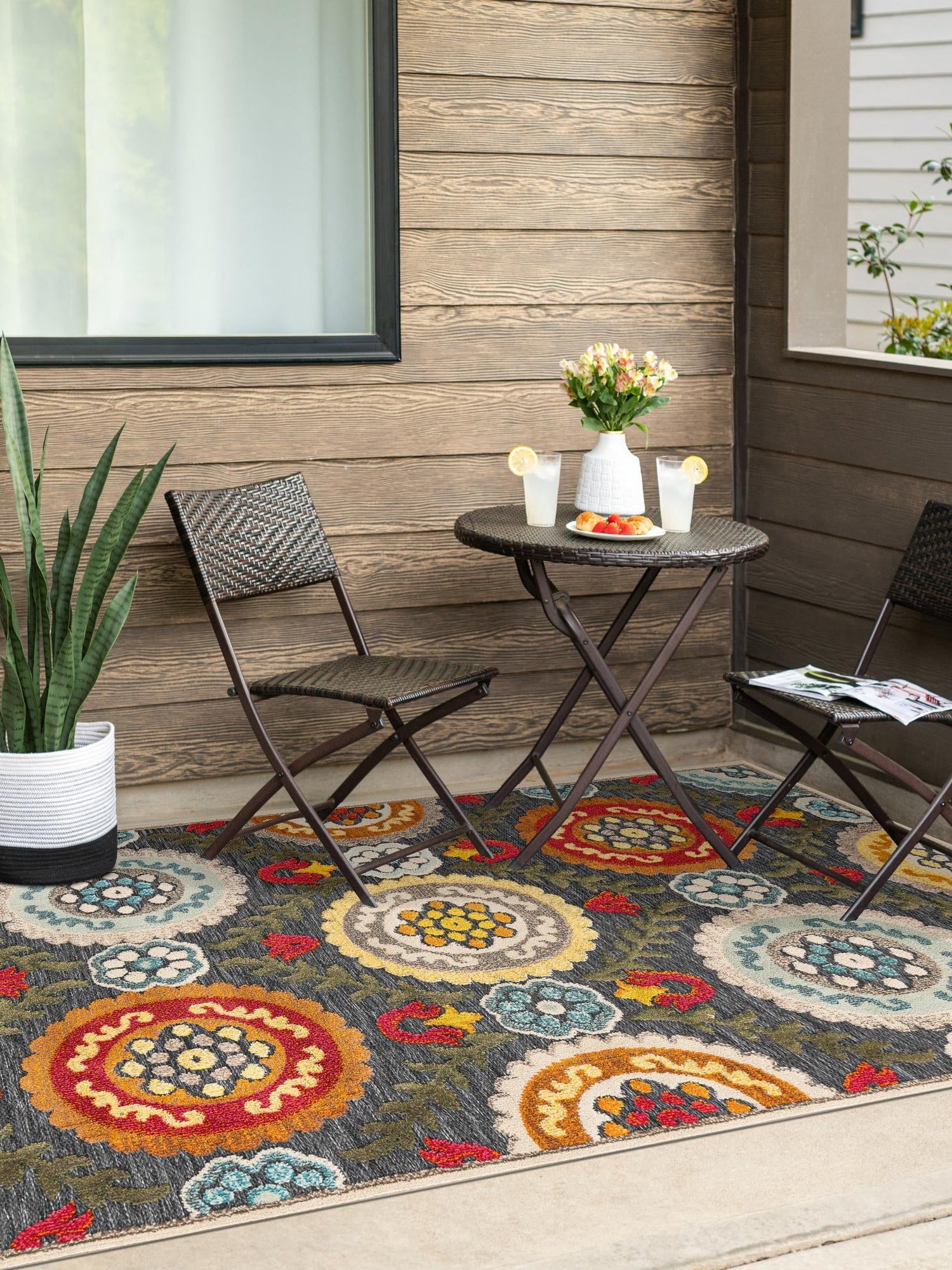Gray 4' 1 x 6' 1 Outdoor Casablanca Rectangle Area Rug Weather Resistant for Patio, Deck, Terrace, Balcony, Porch Polypropylene Vivid Colorful Modern Carpet for Sale at Rug Engine