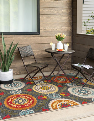 Gray 4' 1 x 6' 1 Outdoor Casablanca Rectangle Area Rug Weather Resistant for Patio, Deck, Terrace, Balcony, Porch Polypropylene Vivid Colorful Modern Carpet for Sale at Rug Engine