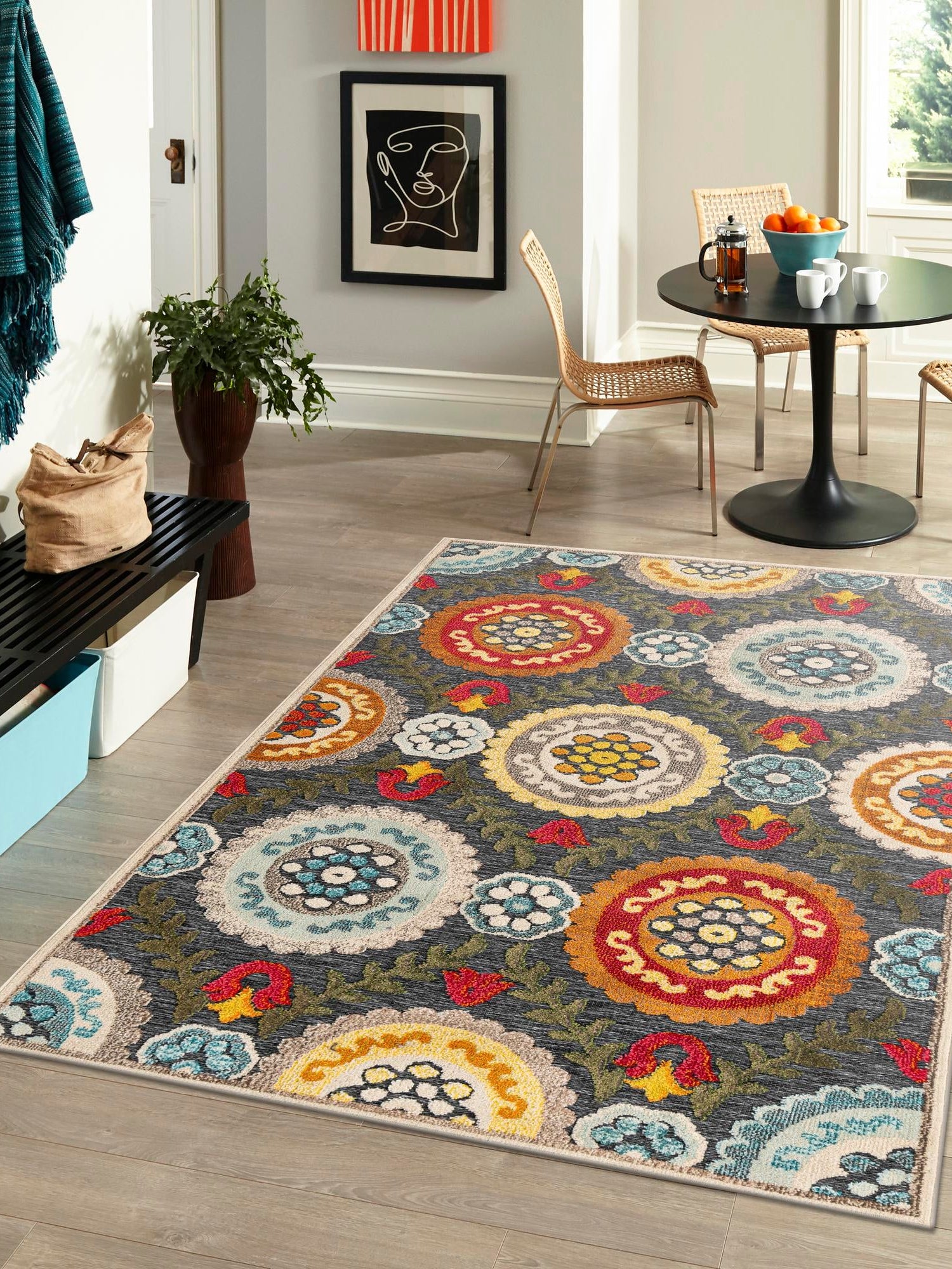 Gray 4' 1 x 6' 1 Outdoor Casablanca Rectangle Area Rug Weather Resistant for Patio, Deck, Terrace, Balcony, Porch Polypropylene Vivid Colorful Modern Carpet for Sale at Rug Engine