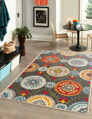 Gray 4' 1 x 6' 1 Outdoor Casablanca Rectangle Area Rug Weather Resistant for Patio, Deck, Terrace, Balcony, Porch Polypropylene Vivid Colorful Modern Carpet for Sale at Rug Engine