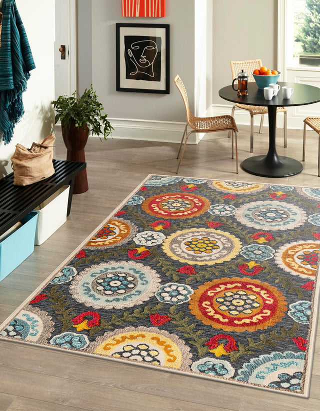 Gray 4' 1 x 6' 1 Outdoor Casablanca Rectangle Area Rug Weather Resistant for Patio, Deck, Terrace, Balcony, Porch Polypropylene Vivid Colorful Modern Carpet for Sale at Rug Engine