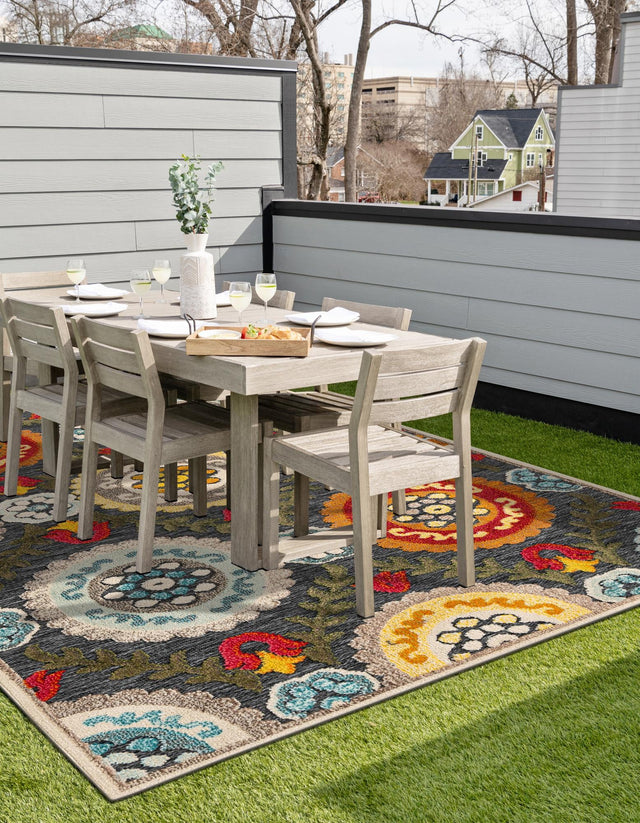 Gray 4' 1 x 6' 1 Outdoor Casablanca Rectangle Area Rug Weather Resistant for Patio, Deck, Terrace, Balcony, Porch Polypropylene Vivid Colorful Modern Carpet for Sale at Rug Engine