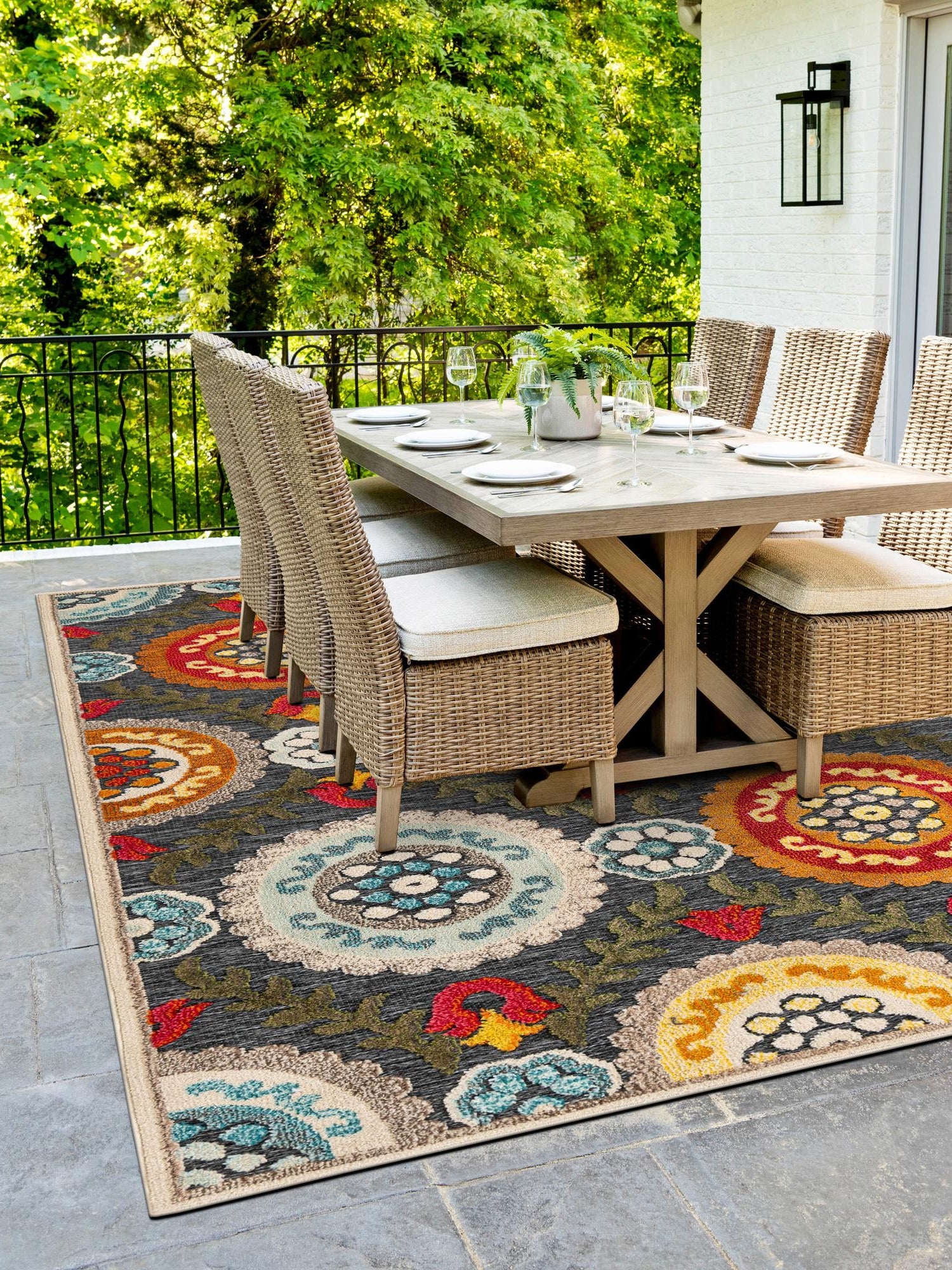 Gray 4' 1 x 6' 1 Outdoor Casablanca Rectangle Area Rug Weather Resistant for Patio, Deck, Terrace, Balcony, Porch Polypropylene Vivid Colorful Modern Carpet for Sale at Rug Engine