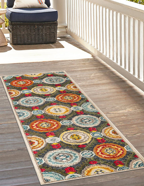 Gray 2' x 5' 1 Outdoor Casablanca Runner Area Rug Weather Resistant for Patio, Deck, Terrace, Balcony, Porch Polypropylene Vivid Colorful Modern Carpet for Sale at Rug Engine