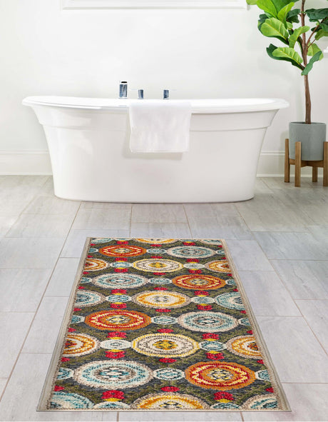 Gray 2' x 6' 1 Outdoor Casablanca Runner Area Rug Weather Resistant for Patio, Deck, Terrace, Balcony, Porch Polypropylene Vivid Colorful Modern Carpet for Sale at Rug Engine