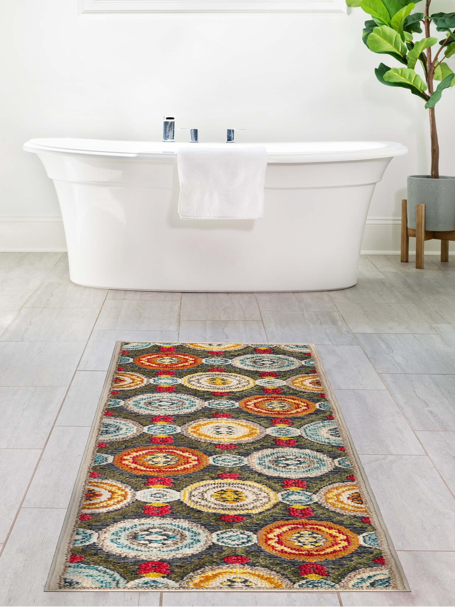 Gray 2' x 8' Outdoor Casablanca Runner Area Rug Weather Resistant for Patio, Deck, Terrace, Balcony, Porch Polypropylene Vivid Colorful Modern Carpet for Sale at Rug Engine