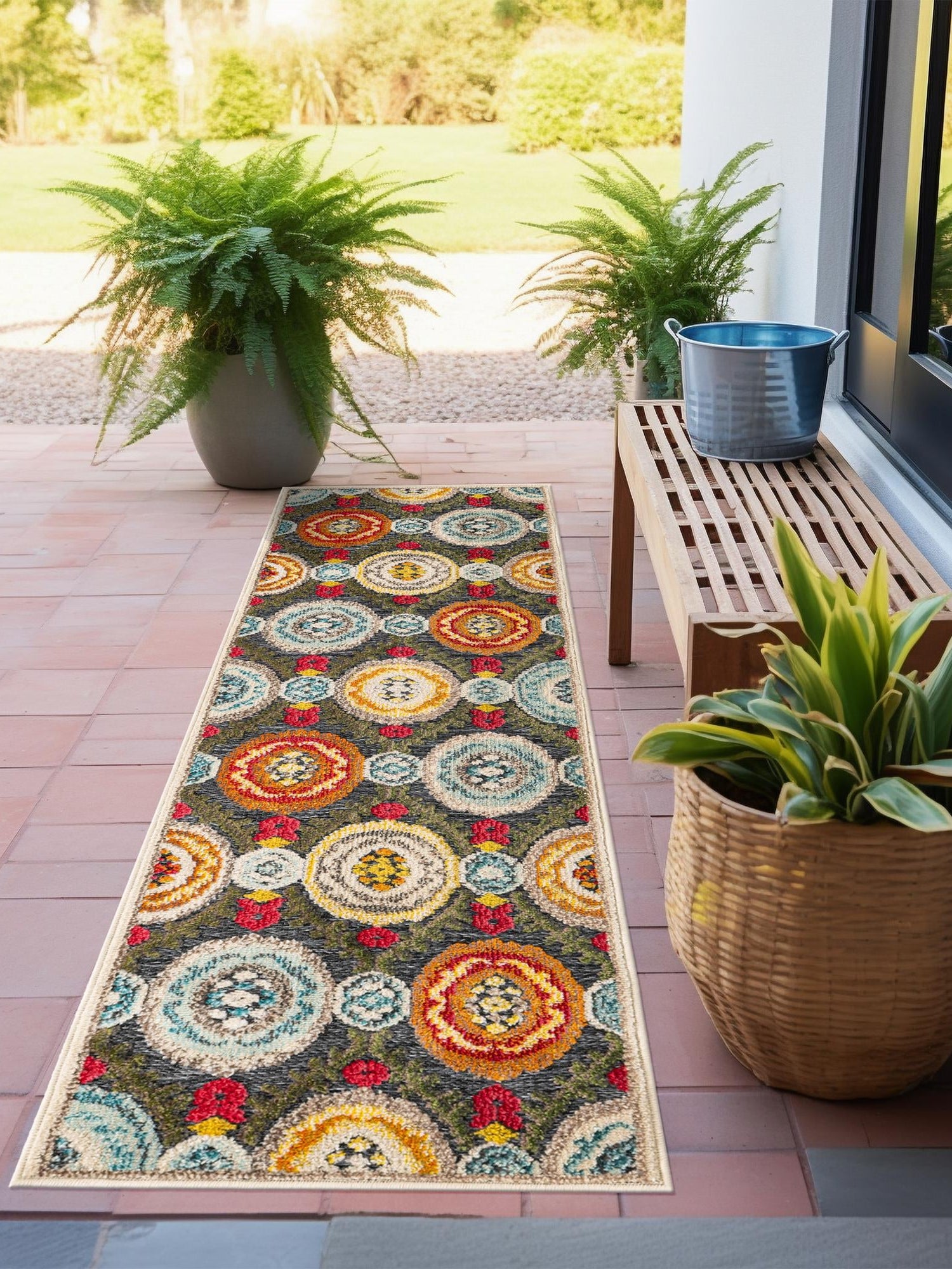 Gray 2' x 8' Outdoor Casablanca Runner Area Rug Weather Resistant for Patio, Deck, Terrace, Balcony, Porch Polypropylene Vivid Colorful Modern Carpet for Sale at Rug Engine