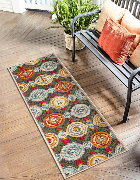 Gray 2' 7 x 10' Outdoor Casablanca Runner Area Rug Weather Resistant for Patio, Deck, Terrace, Balcony, Porch Polypropylene Vivid Colorful Modern Carpet for Sale at Rug Engine