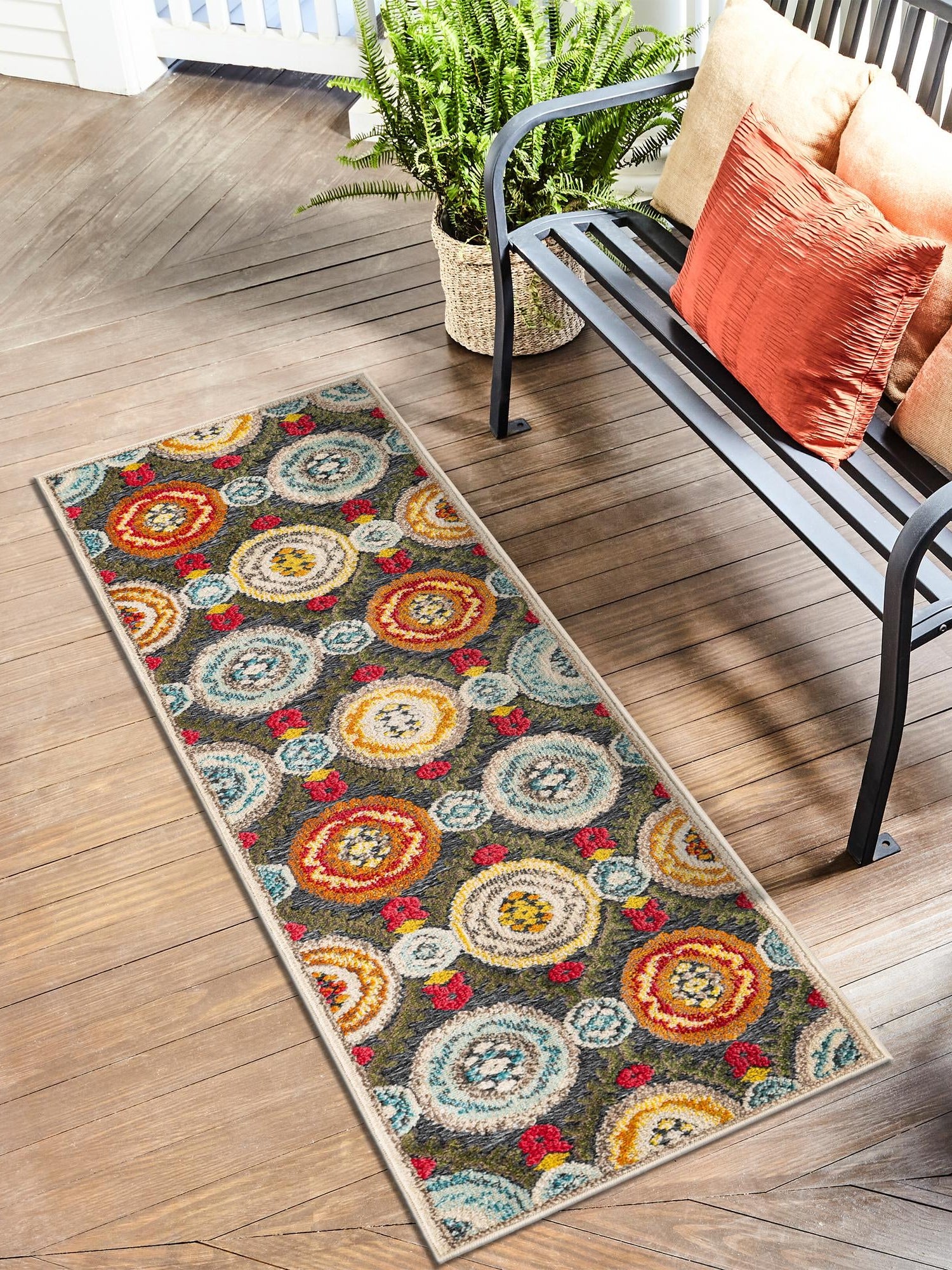 Gray 2' x 8' Outdoor Casablanca Runner Area Rug Weather Resistant for Patio, Deck, Terrace, Balcony, Porch Polypropylene Vivid Colorful Modern Carpet for Sale at Rug Engine