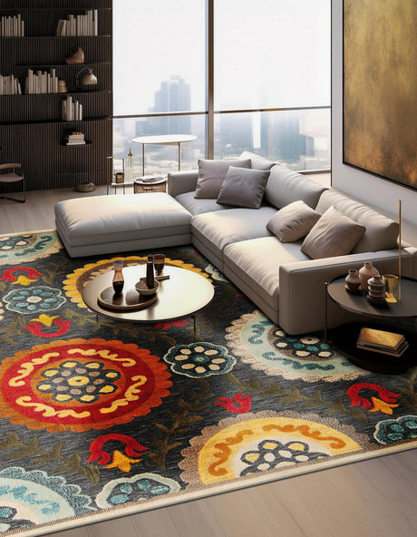 Gray 7' 10 x 7' 10 Outdoor Casablanca Square Area Rug Weather Resistant for Patio, Deck, Terrace, Balcony, Porch Polypropylene Vivid Colorful Modern Carpet for Sale at Rug Engine