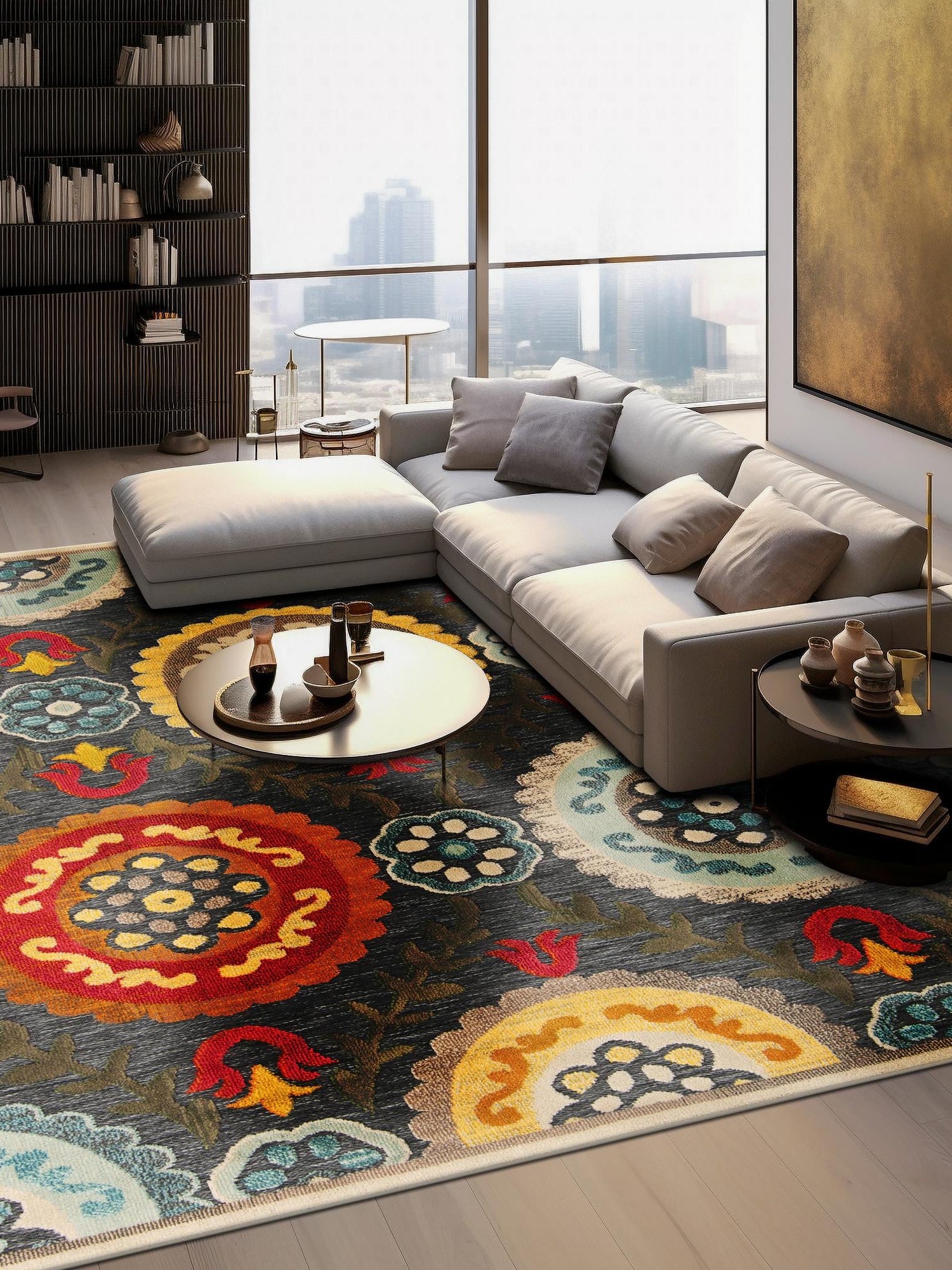 Gray 10' x 10' Outdoor Casablanca Square Area Rug Weather Resistant for Patio, Deck, Terrace, Balcony, Porch Polypropylene Vivid Colorful Modern Carpet for Sale at Rug Engine