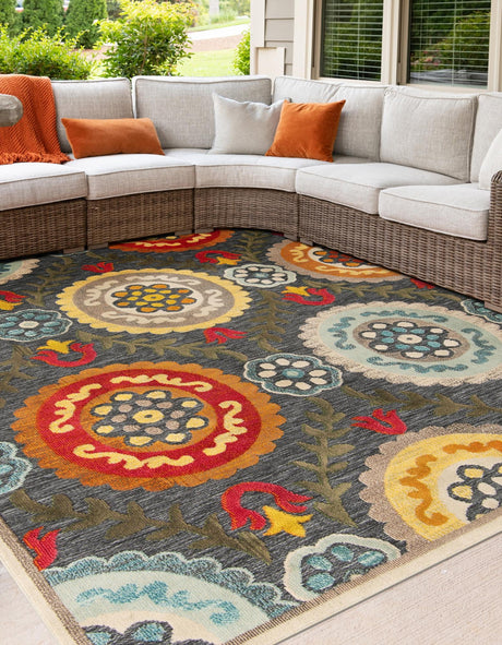 Gray 10' x 10' Outdoor Casablanca Square Area Rug Weather Resistant for Patio, Deck, Terrace, Balcony, Porch Polypropylene Vivid Colorful Modern Carpet for Sale at Rug Engine