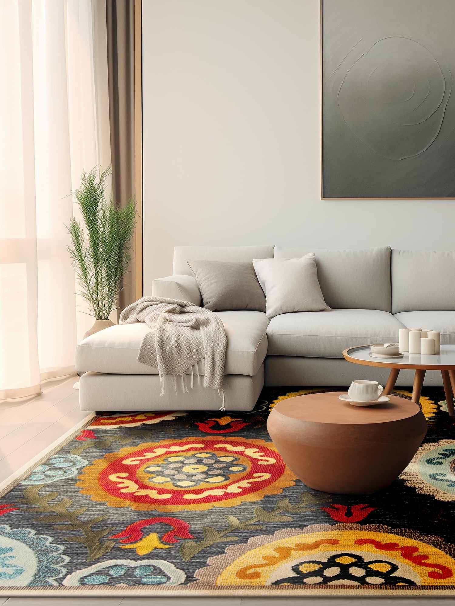Gray 10' x 10' Outdoor Casablanca Square Area Rug Weather Resistant for Patio, Deck, Terrace, Balcony, Porch Polypropylene Vivid Colorful Modern Carpet for Sale at Rug Engine