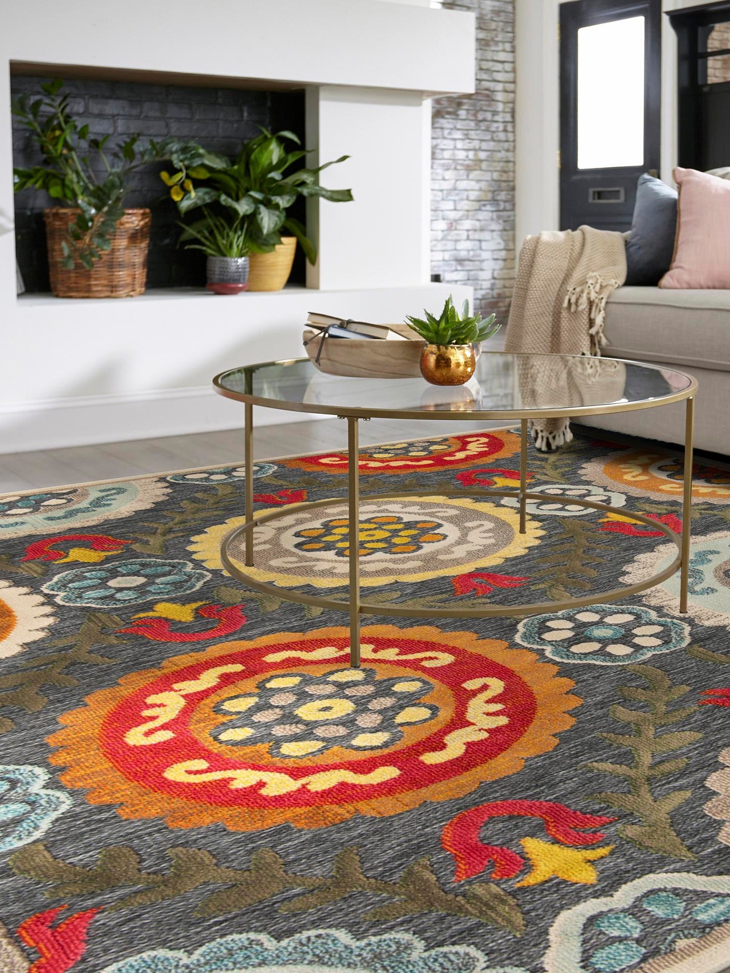 Gray 10' x 10' Outdoor Casablanca Square Area Rug Weather Resistant for Patio, Deck, Terrace, Balcony, Porch Polypropylene Vivid Colorful Modern Carpet for Sale at Rug Engine