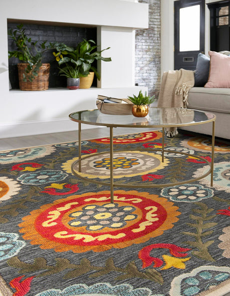 Gray 10' x 10' Outdoor Casablanca Square Area Rug Weather Resistant for Patio, Deck, Terrace, Balcony, Porch Polypropylene Vivid Colorful Modern Carpet for Sale at Rug Engine