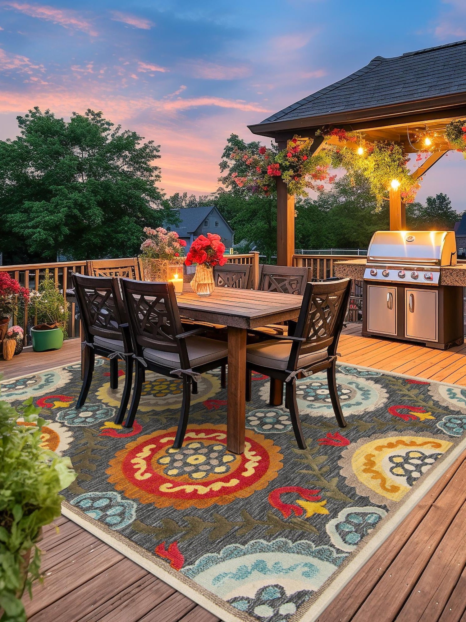Gray 10' x 10' Outdoor Casablanca Square Area Rug Weather Resistant for Patio, Deck, Terrace, Balcony, Porch Polypropylene Vivid Colorful Modern Carpet for Sale at Rug Engine