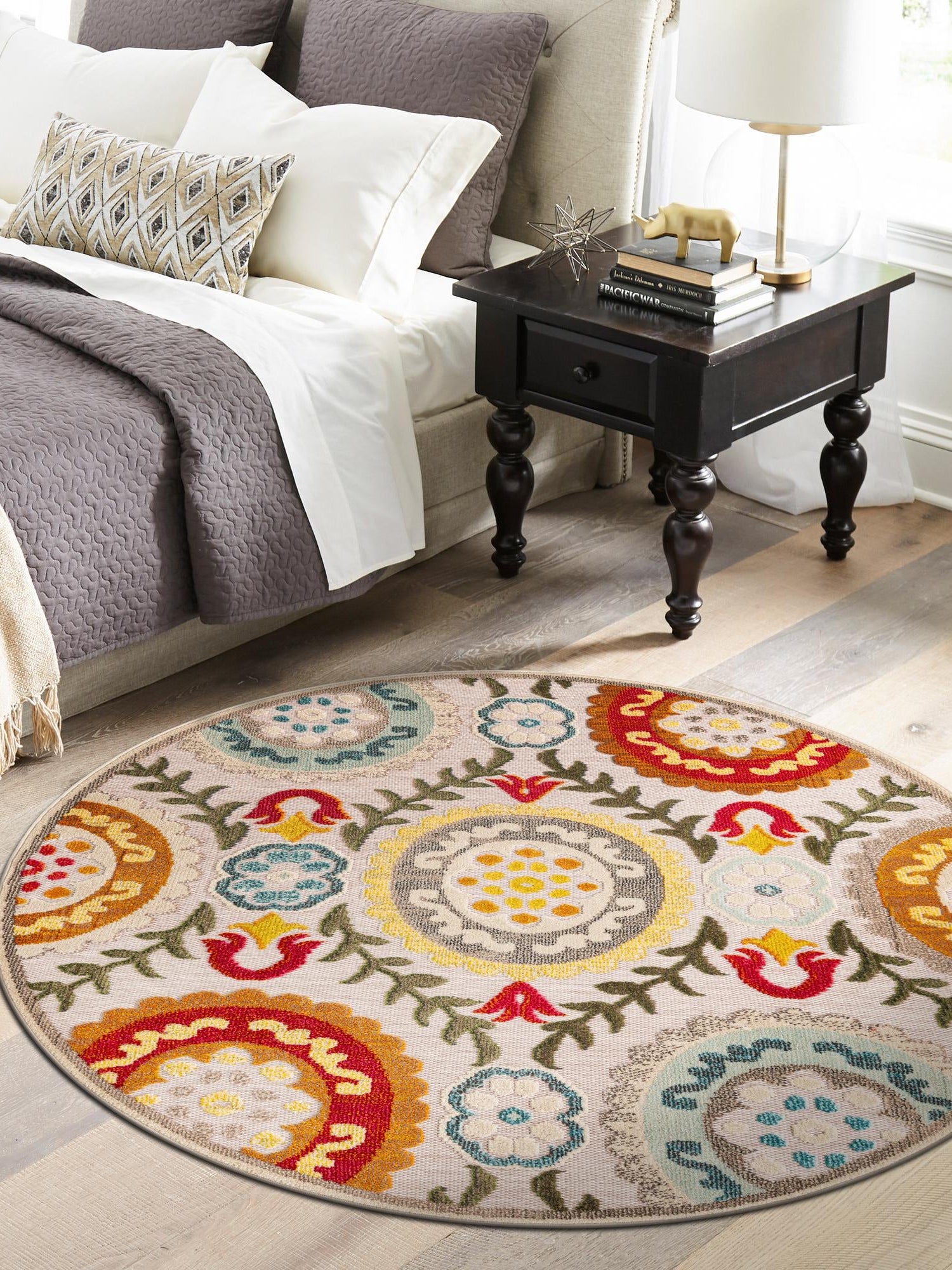 Ivory Beige 3' 1 x 3' 1 Outdoor Casablanca Round Area Rug Weather Resistant for Patio, Deck, Terrace, Balcony, Porch Polypropylene Vivid Colorful Modern Carpet for Sale at Rug Engine