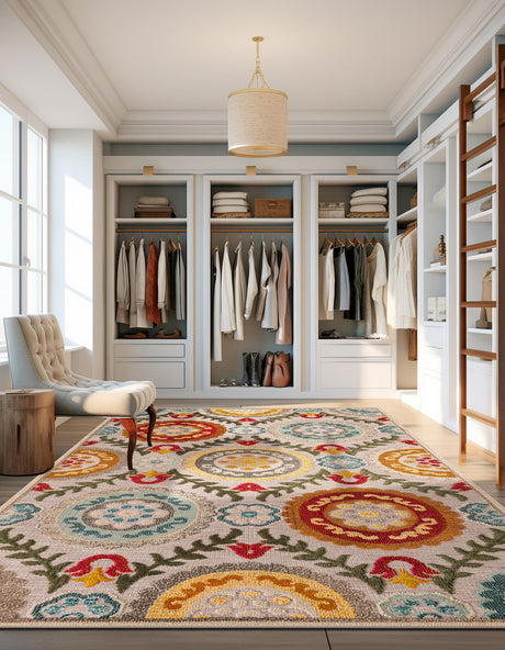 Ivory Beige 6' 1 x 9' Outdoor Casablanca Rectangle Area Rug Weather Resistant for Patio, Deck, Terrace, Balcony, Porch Polypropylene Vivid Colorful Modern Carpet for Sale at Rug Engine