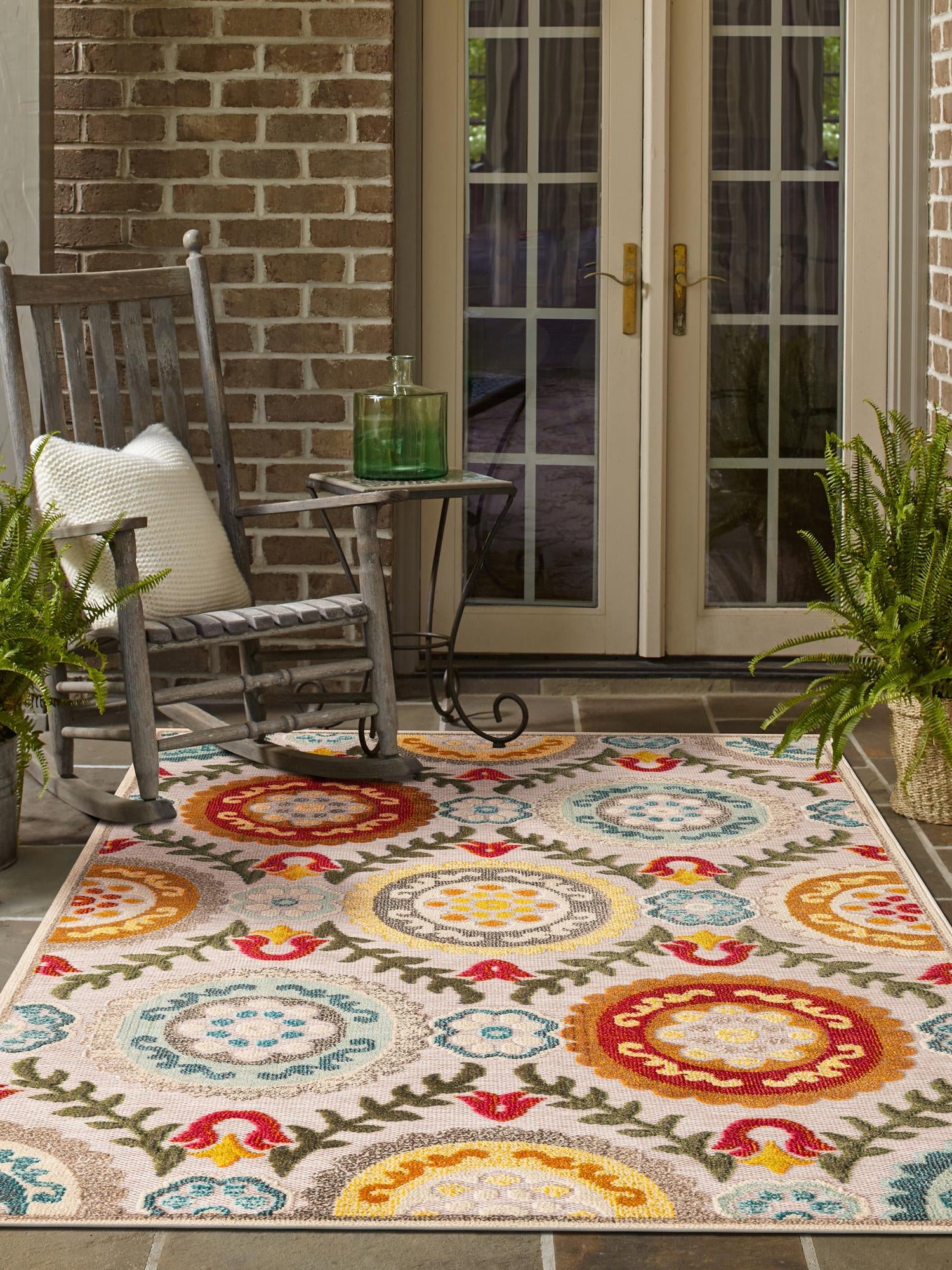 Ivory Beige 5' 3 x 8' Outdoor Casablanca Rectangle Area Rug Weather Resistant for Patio, Deck, Terrace, Balcony, Porch Polypropylene Vivid Colorful Modern Carpet for Sale at Rug Engine