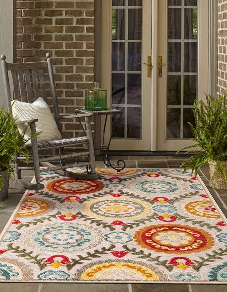 Ivory Beige 7' 10 x 10' Outdoor Casablanca Rectangle Area Rug Weather Resistant for Patio, Deck, Terrace, Balcony, Porch Polypropylene Vivid Colorful Modern Carpet for Sale at Rug Engine