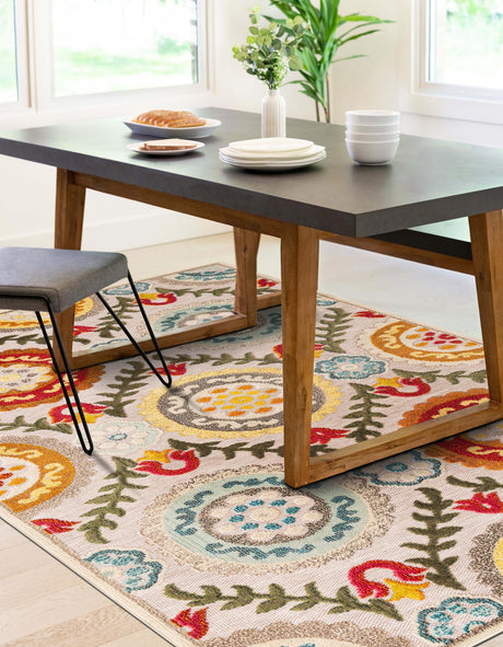 Ivory Beige 7' 10 x 10' Outdoor Casablanca Rectangle Area Rug Weather Resistant for Patio, Deck, Terrace, Balcony, Porch Polypropylene Vivid Colorful Modern Carpet for Sale at Rug Engine