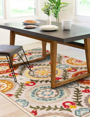 Ivory Beige 6' 1 x 9' Outdoor Casablanca Rectangle Area Rug Weather Resistant for Patio, Deck, Terrace, Balcony, Porch Polypropylene Vivid Colorful Modern Carpet for Sale at Rug Engine
