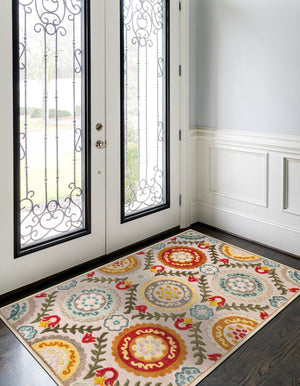 Ivory Beige 6' 1 x 9' Outdoor Casablanca Rectangle Area Rug Weather Resistant for Patio, Deck, Terrace, Balcony, Porch Polypropylene Vivid Colorful Modern Carpet for Sale at Rug Engine