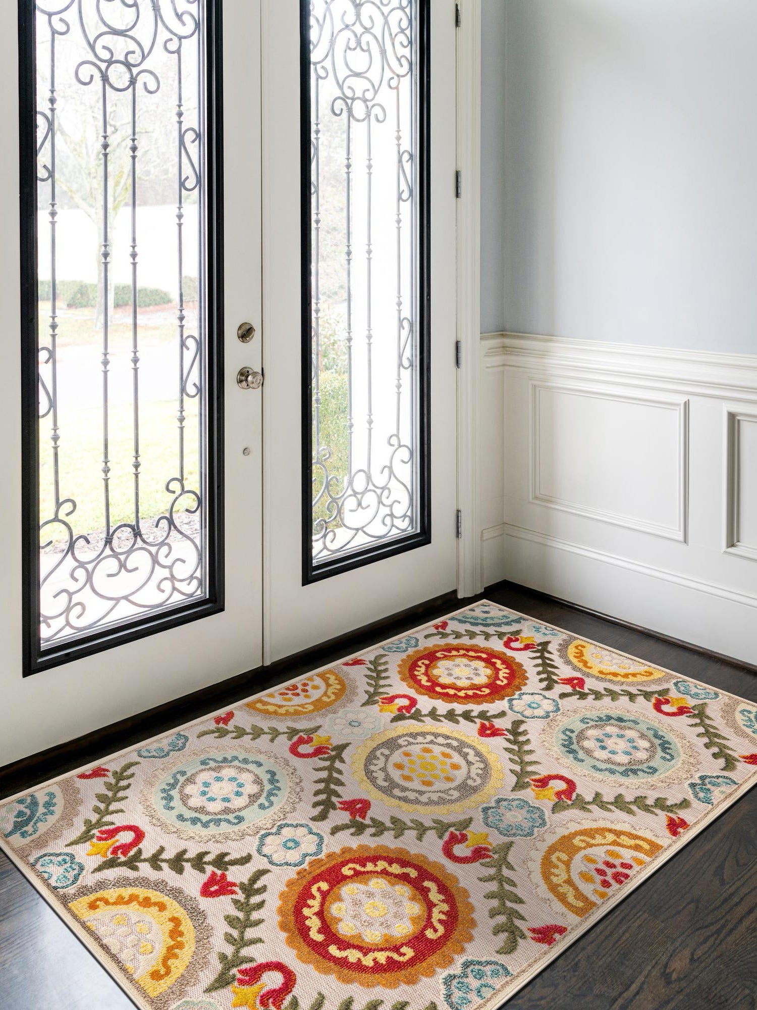 Ivory Beige 9' x 12' Outdoor Casablanca Rectangle Area Rug Weather Resistant for Patio, Deck, Terrace, Balcony, Porch Polypropylene Vivid Colorful Modern Carpet for Sale at Rug Engine